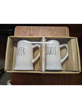 Rae Dunn White Beer And Suds Mugs Brand New In Box